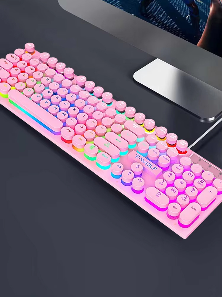 Sensación mecánica Shadow, teclado, computadora de sobremesa, computadora portátil, juego de deportes electrónicos, teclado con cable iluminado: Rosa