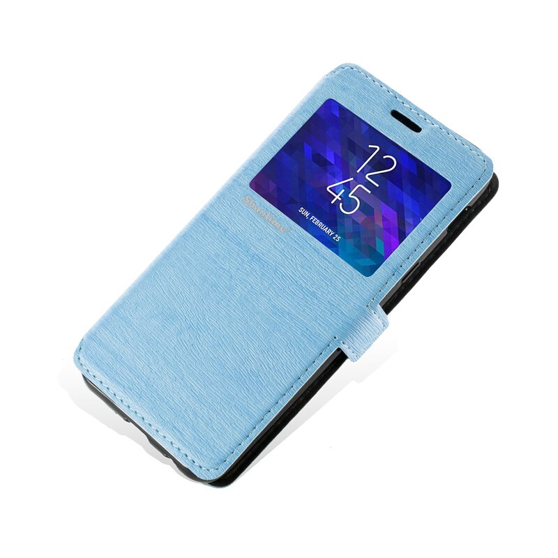 PU Leather Phone Case For Doogee X95 Flip Case For Doogee X95 View Window Book Case Soft TPU Silicone Back Cover: Light Blue