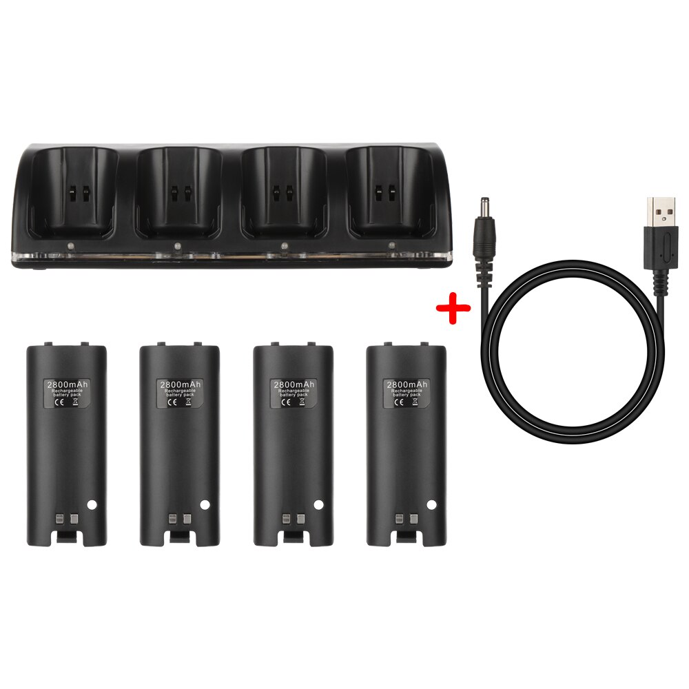 For Nintendo Wii Remote Controller Charger Dock Charging Station USB Cable Cradle with Rechargeable Battery Game Accessories: Model2 Black