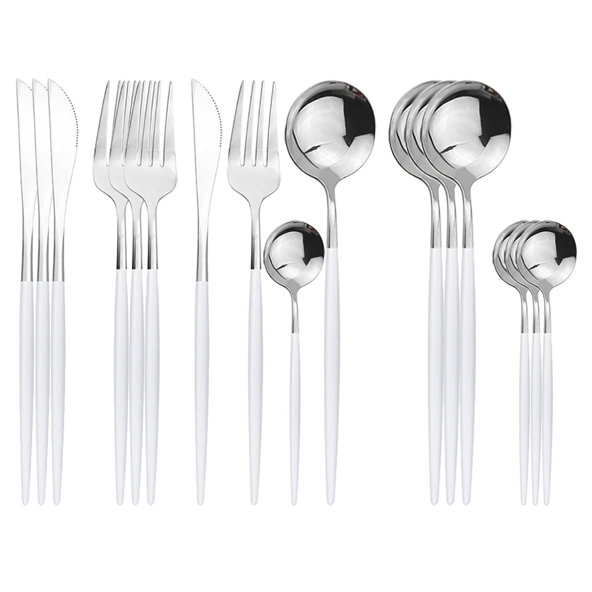 16Pcs/Set Dinnerware Set Black Cutlery Set 304 Stainless Steel Flatware Set Knives Fork Spoon Kitchen Party Tableware Silverware: White Silver