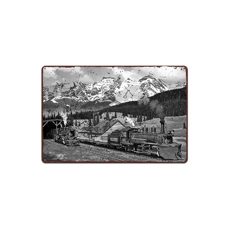 Vintage metalen bord met trein, treinplaatje, metalen vintage pub, grappig blikken bord, wanddecoratie voor bar, pub, club, borden: 9