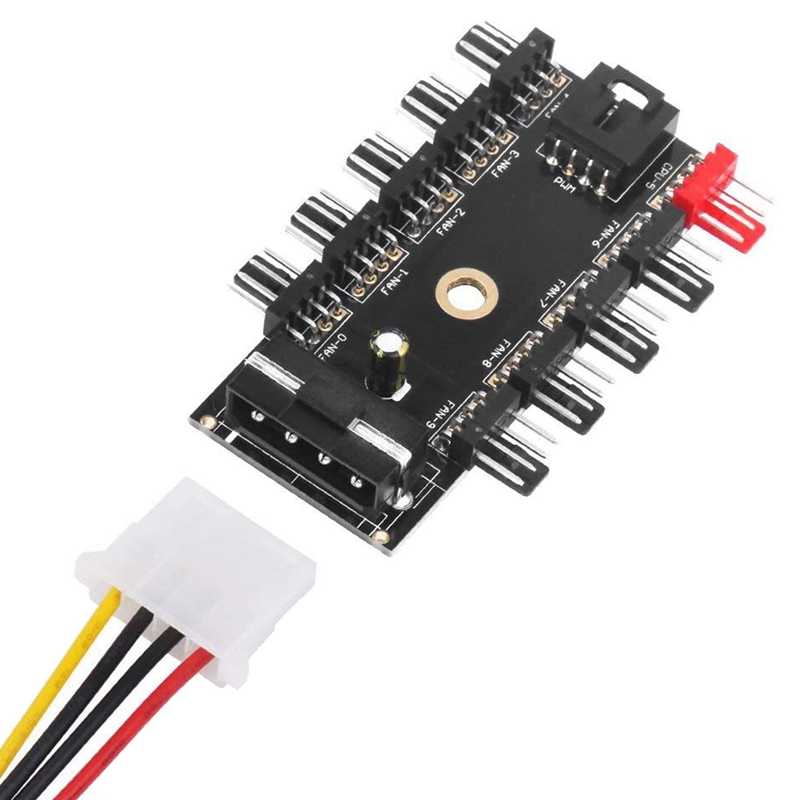 10 Port Pc Chassis Fan Hub Cpu Cooling Hub 12V 4 Pin Fan Pwm Hub Molex Controller