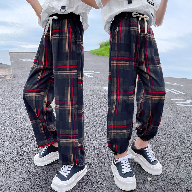 Pantalones a cuadros para niños y niñas, ropa Coreana de entrenamiento deportivo informal para adolescentes, pantalones de primavera y otoño, , nuevos
