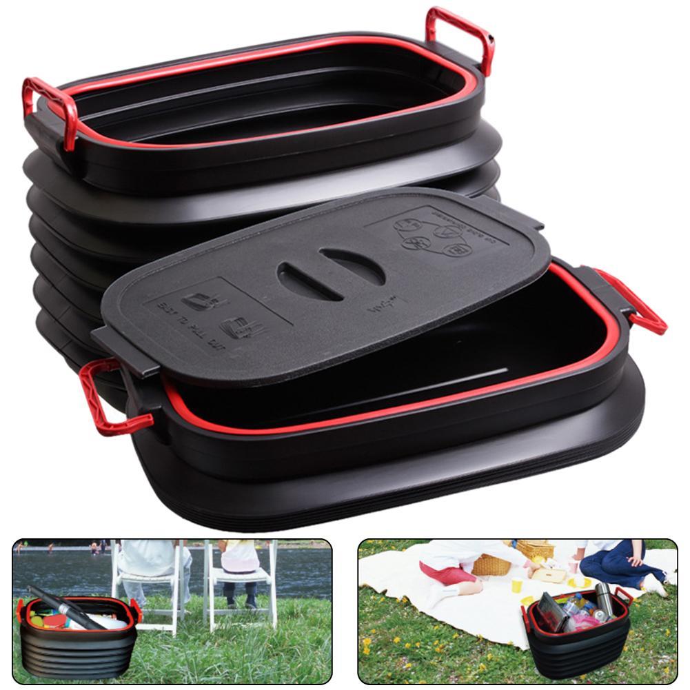 Boîte de rangement pliable pour voiture, Camping en plein air, pêche pique-nique, coffre automatique, organisateur, seau de rangement télescopique avec couvercle
