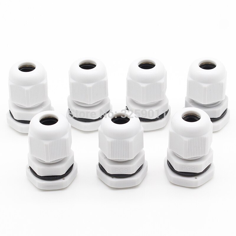 10PCS Cable Glands PG 9 Black White Waterproof Adjustable Nylon Connectors Joints With Gaskets 4-8mm For Electrical Appliances