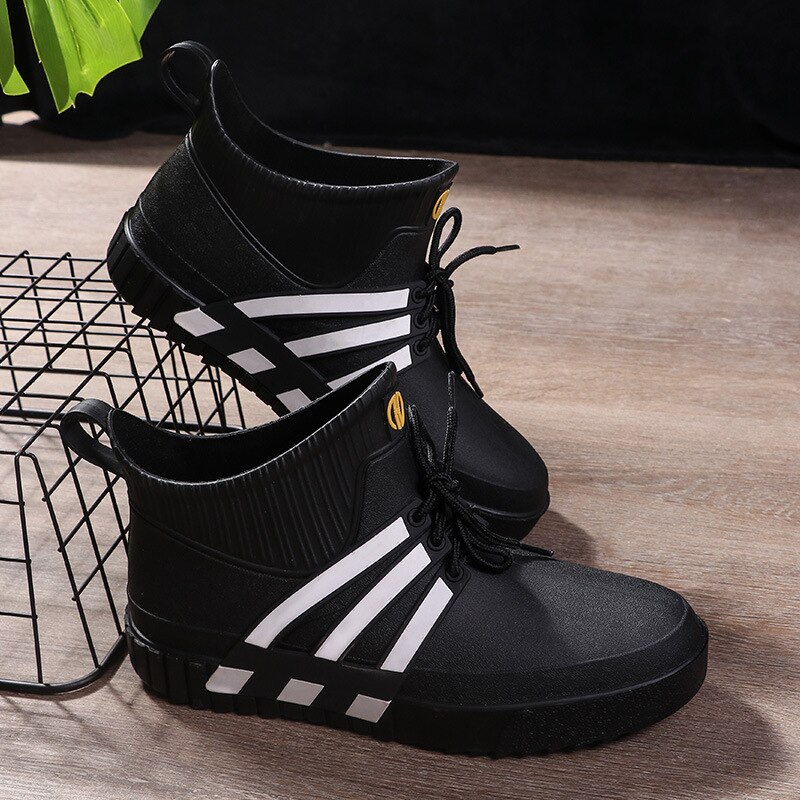 Rouroliu Mannen Lente Herfst Enkel Regen Laarzen Anti-Slip Mannelijke Waterdichte Water Schoenen Dikke Tuin Schoenen: Black / 40