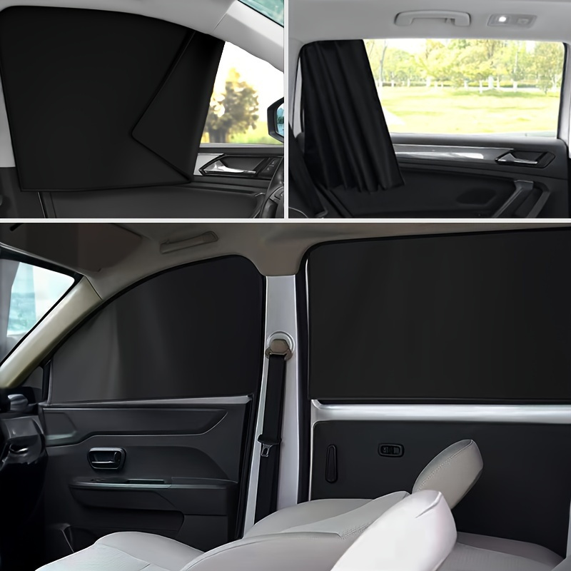 "Heat-Insulating" 4-Piece Magnetic Car Window Sunshade Set - Black Shading & Privacy Curtains For Side Windows