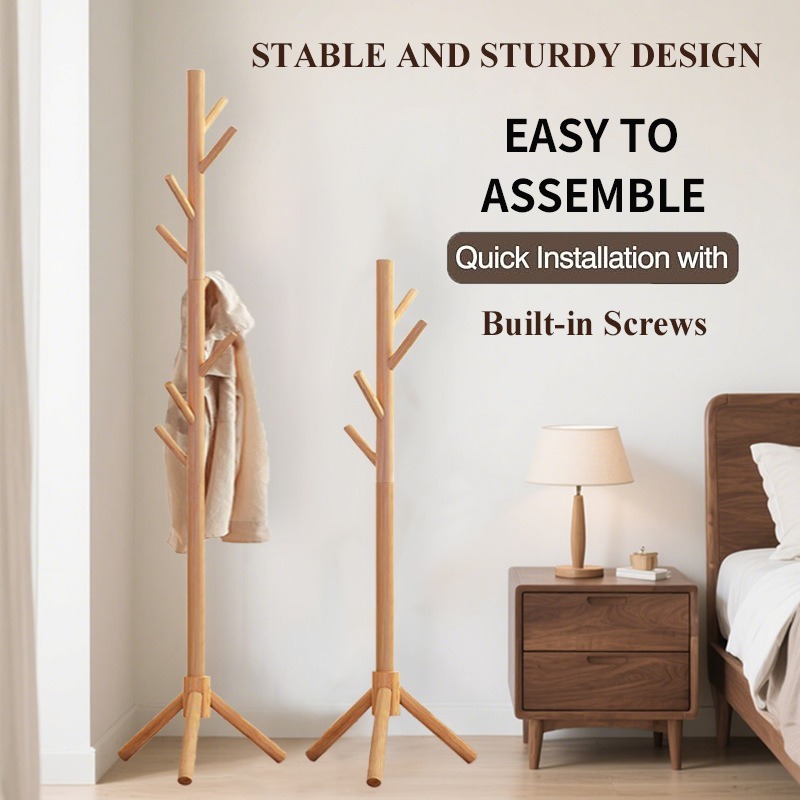 Appendiabiti in Legno Massello, Scaffale da Terra, Porta Borse per Camera da Letto, Appendiabiti per Bambini