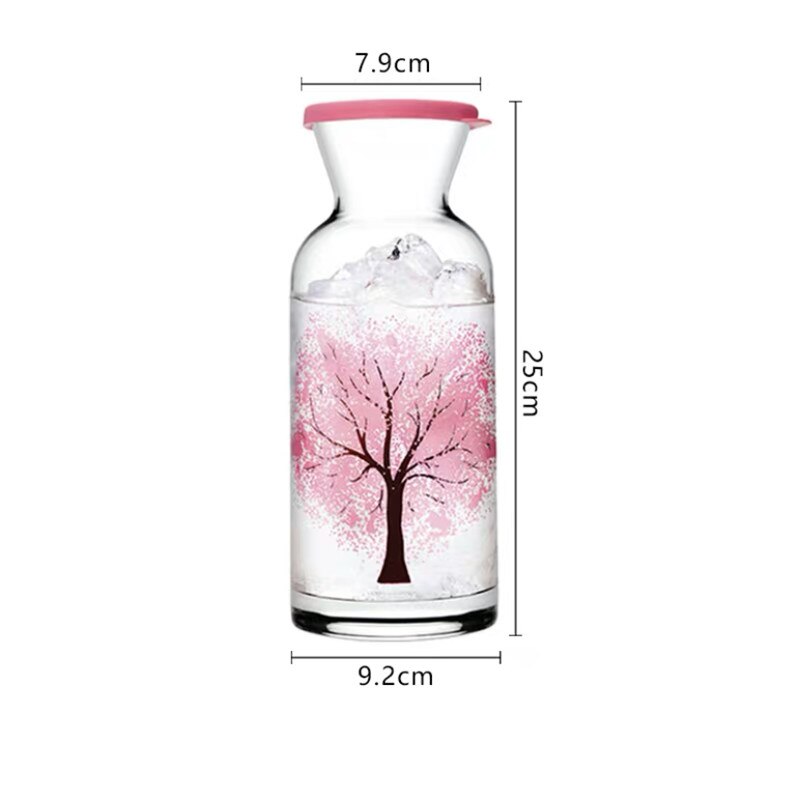 Taza de agua de flor de cerezo que cambia de Color de vidrio nórdico, botella de jugo de leche creativa resistente al calor, taza de té transparente, artículos para beber: L with lid