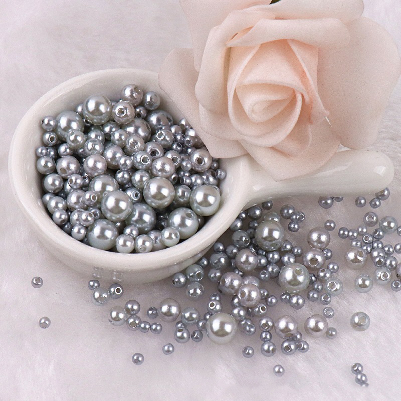 Cuentas de perlas de imitación ABS con agujero, 150 piezas, espaciador redondo de plástico acrílico de 3/4/6/8MM para fabricación de joyas DIY: Transparente