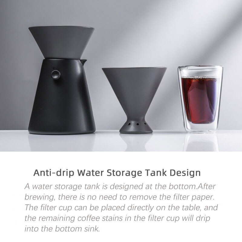 Household Hand Drip Coffee Set with Filter V60 Drip Brewing Device Ceramic Material 650ml Sharing Coffee Pot