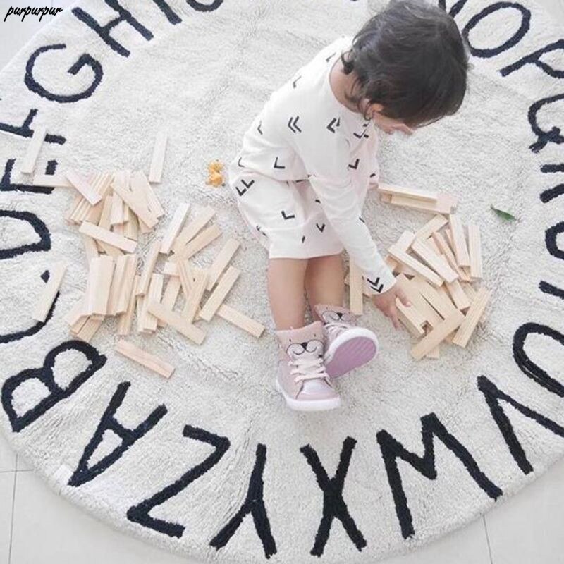Tapete nórdico con letras ins para niños, Alfombra de área redonda de 120cm, tapete de juegos para bebés, manta antideslizante para gatear, decoración para dormitorio de bebés