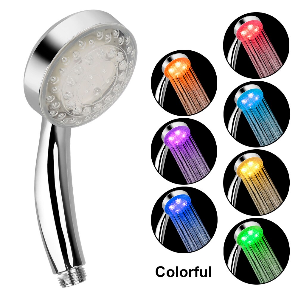 Led dusjhode regnfall topp spray firkantet fast dusjhode 7 farger gradvis skiftende 3 farger temperatursensor for bad: 7 farger sirkel