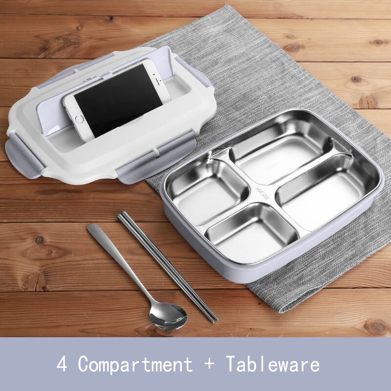 Stainless Steel Thermal Lunch Box Containers with Compartments Leakproof Bento Box Food Container Picnic Office School Lunchbox: 4 Grid Blue