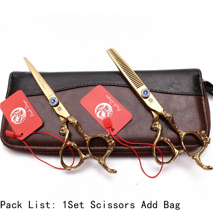 5.5" 440C Gold Hair Scissors Straight Shears Thinning Shears Dragon Handle Hairdressing Scissors Z9003: Z9003 Jin D 5.5YY