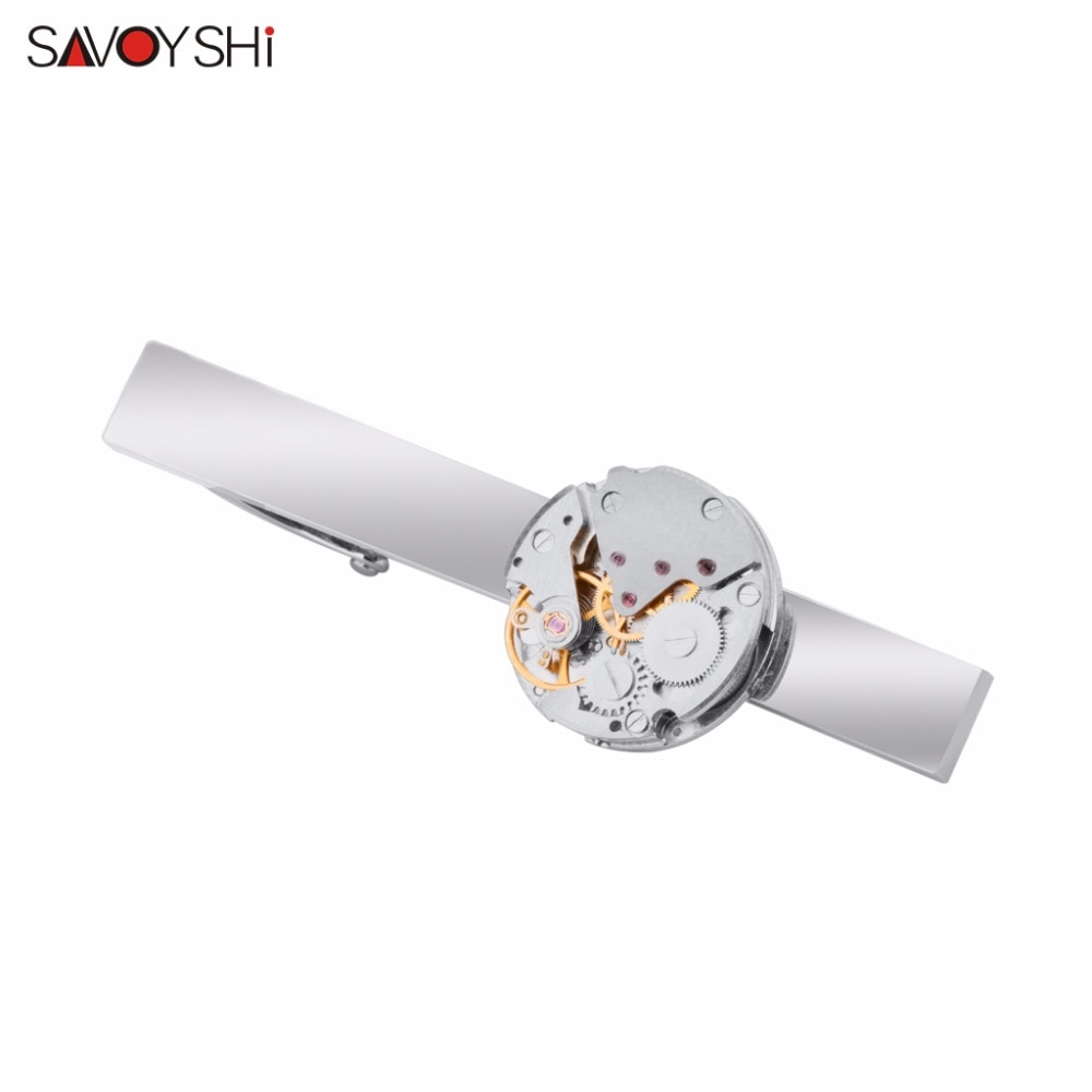 Savoyshi Mode Steampunk Mannen Stropdas Clip Vintage Horloge Beweging Tie Sluiting Tack Zilver Kleur Persoonlijkheid Mannen Sieraden