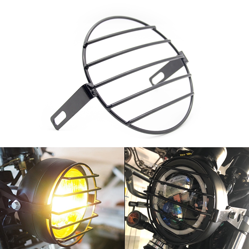 Motorcycle Headlight Cover-7Inch Retro Old School Metal Motorcycle Grill Side Mount Headlight Cover Universal Fit for Honda Yama