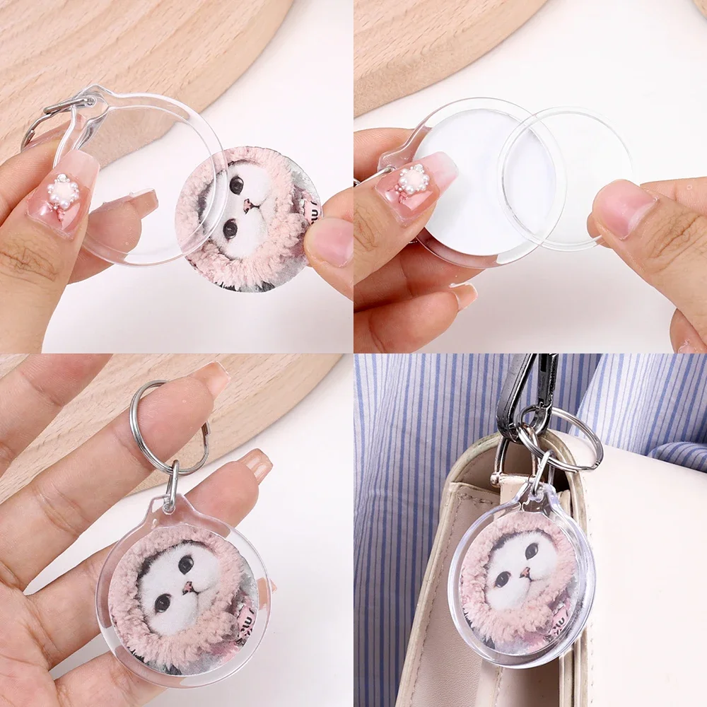 1-10 Uds DIY foto Keychian acrílico imagen insertar llavero cuadrado redondo personalizado llaveros divididos para de graduación de aniversario