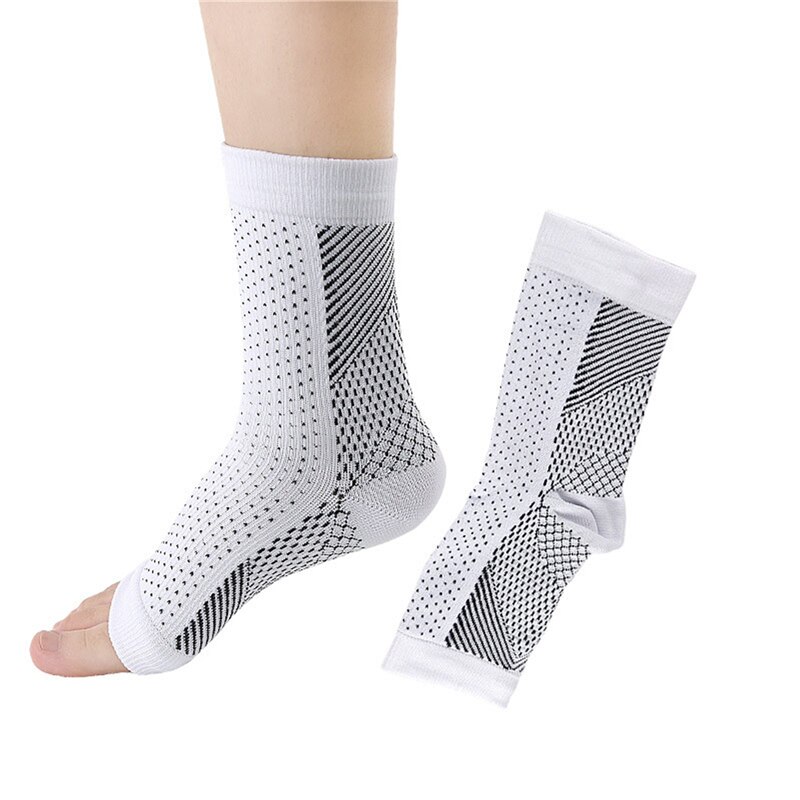 Foot Anti Fatigue Compression Socks Ankle Support Sleeve Circulation Relif Pain Sport Running Socks Open Toe: White / L-XL