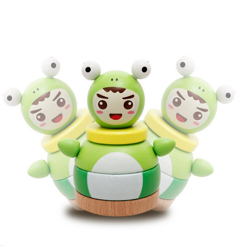 Juguete móvil roly-poly de bloques educativos de madera de dibujos animados para niños recién nacidos juego de apilamiento de