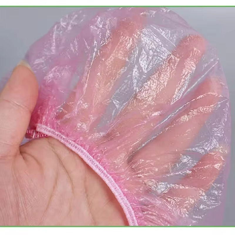 Gorro de ducha desechable para mujer, cubierta de cabeza impermeable de plástico, salón de Spa rosa, tinte para el cabello de Hotel, gorro elástico para el cabello, 100 unids/set