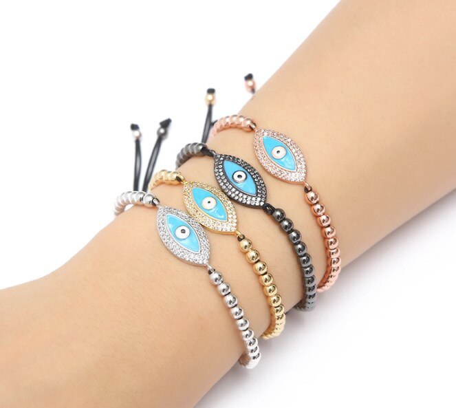 Zirkonia Kralen Armband - Micro Pave CZ Verstelbaar Koper Touw - Boze Oog Bedel