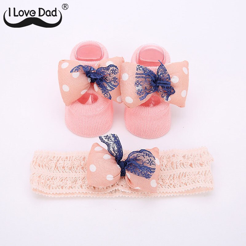 2Pcs/Set Cute Bows Baby Girl Headband Socks Set Lace Flower Turban Elastic Headbands Hairband For Girls Baby Hair Accessories: 06