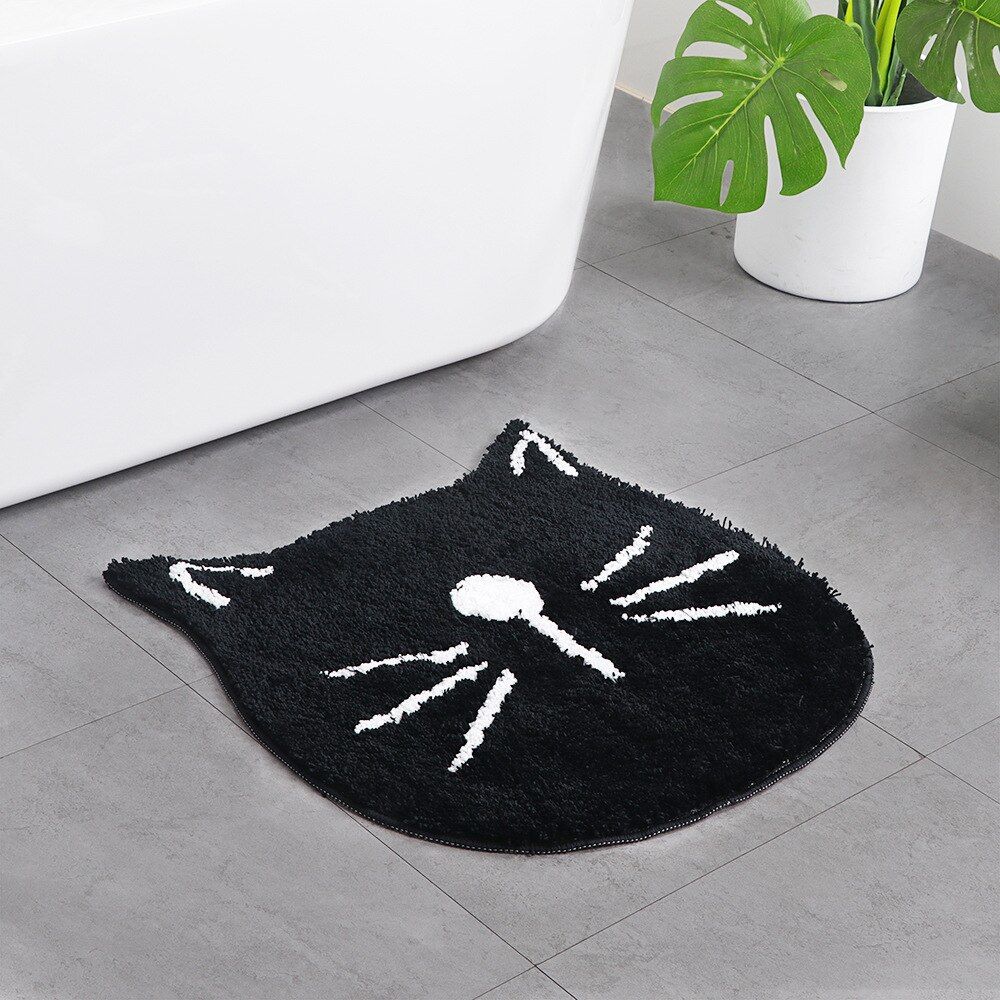 Katteformet gulvmåtte indgang dørmåtte badeværelse tæppe stue tæppe vandabsorberende bademåtte antislip fodtæppe househod tæppe: Sort