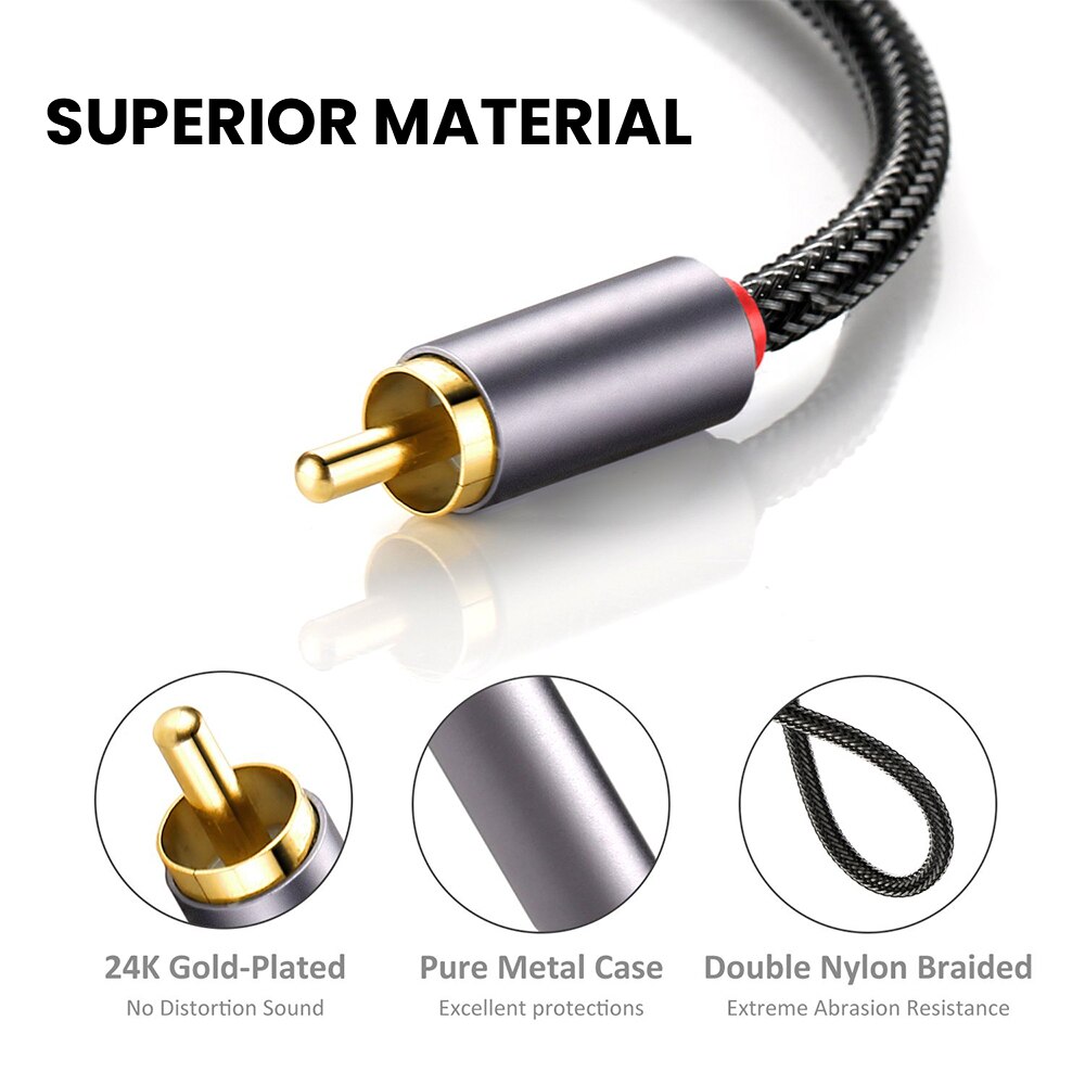 NIERBO-Cable RCA de 3,5mm a 2m, Cable de Audio RCA de 6,6 pies, chapado en oro de 24K, macho a macho, Cable auxiliar estéreo Y adaptador divisor para Audio