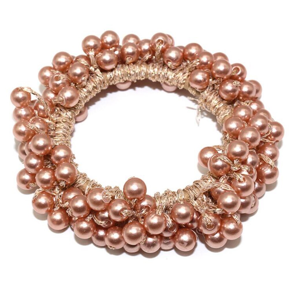 Women Girls Colorful All Pearls Elastic Hair Bands Sweet Hair Ornament Headband Scrunchie Hair Accessories: khaki