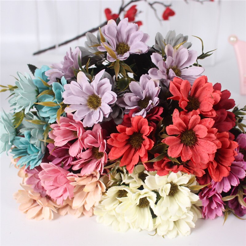Zijden 5 vork kleine madeliefjesbloem europese stijl herfst 7 kleuren simulatie kunstbloemboeket huwelijksdecoratie thuiskantoor