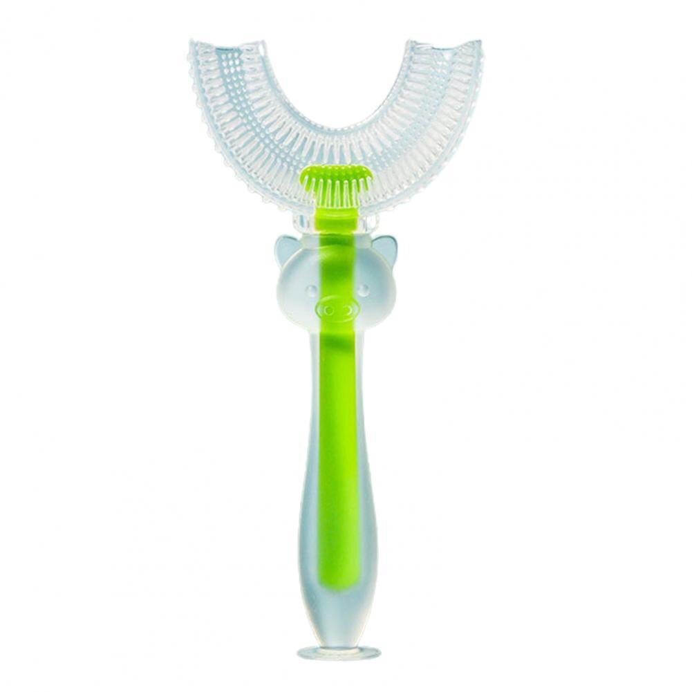 1 Pc Baby Toothbrush Cartoon Shape Suction Cup Bottom Silicone Infant Manual Cleaning Toothbrush BPA free for Gum Care 2-14Y: Green Large