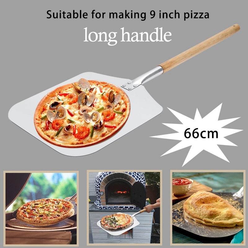 Aluminium 9 Inch Pizza Schil Schop Met Lange Houten Handvat Cake Schop Pizza Lifter Tool Bakken Tools 66Cm Lengte