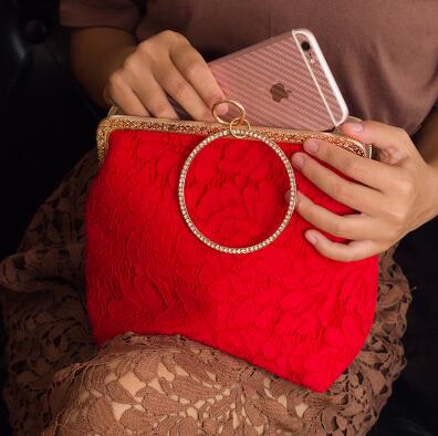 Angelatracy – pochette de mariage rouge en dentelle pour femmes, sac à main de soirée brodé pour fête de mariage: red