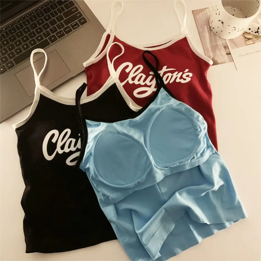 Med puder bogstavtryk tanktop camisole bralette kvinder  y2k crop toppe ærmeløs vest pige