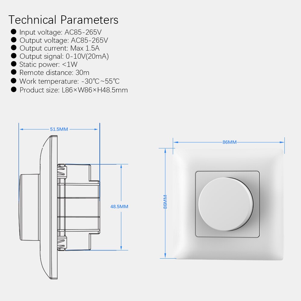 1CH Rotary Panel output 0-10V LED Dimmer 2.4G 4-zone RFremote control KL 0-10v dimmer input AC85-265V