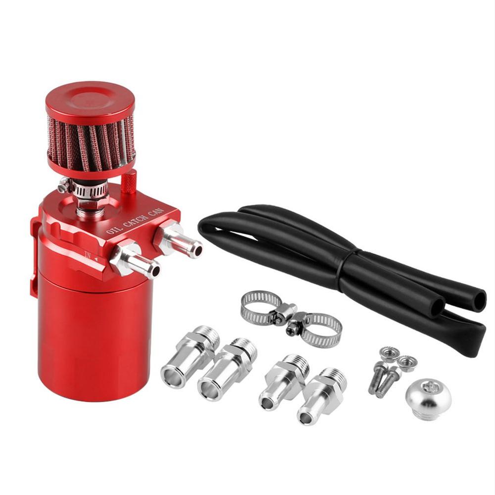 Universal 300ML Aluminum Car Engine Oil Catch Can Kit Air Oil Separator Tank Cylinder Baffled Reservoir: Red