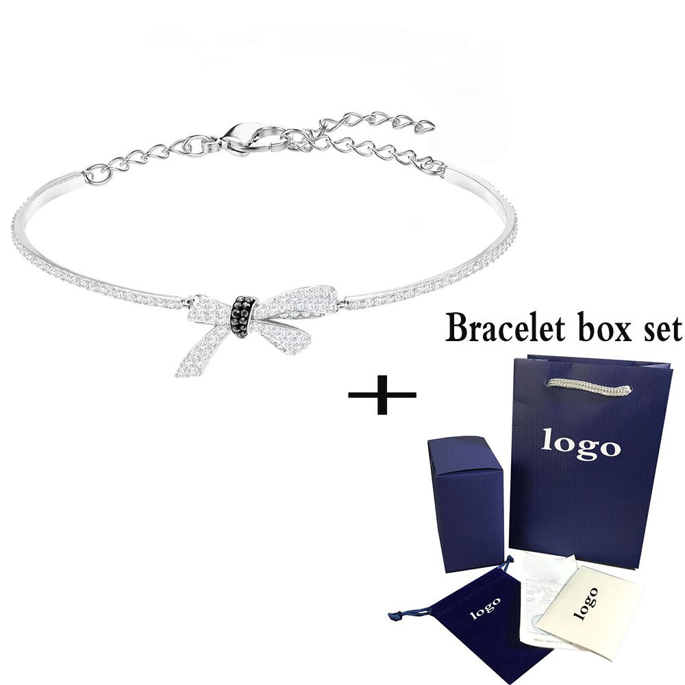 Delicate Mademoiselle Bow Black Gradient Crystal Necklace Bracelet for Girlfriend Romantic Birthday Memorial: 9