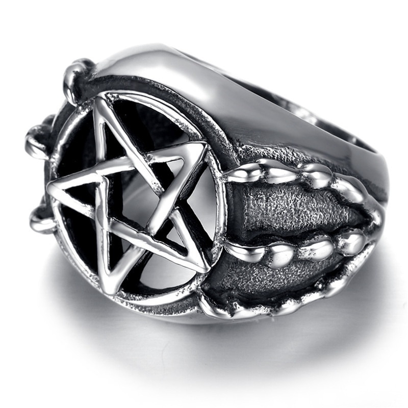 NewRetro Skull Dragon Claw Pentagram anello cavo anello da uomo moda Vintage pentagramma in metallo anello tondo accessori gioielli per feste