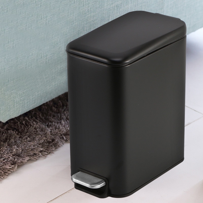Nieuw 5L Rechthoekige Kleine Roestvrij Staal Stap Prullenbak Prullenbak Vuilnis Container Bin Voor Badkamer XSD88: Black