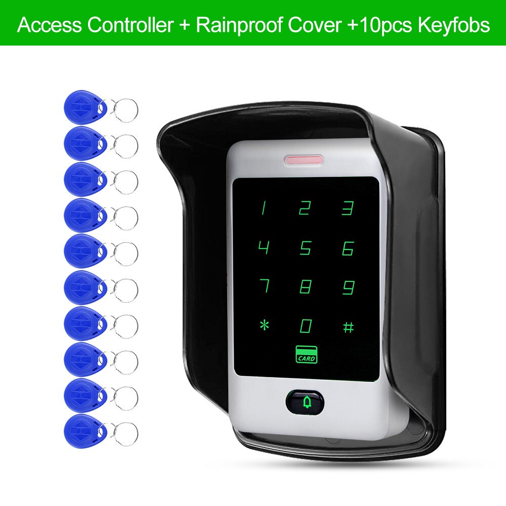 Sant alone RFID Access Control Touch Metal Keypad With Waterproof/Rainproof Cover 10 Keychains For Door Lock System 8000 Users: C30 With Cover Keys