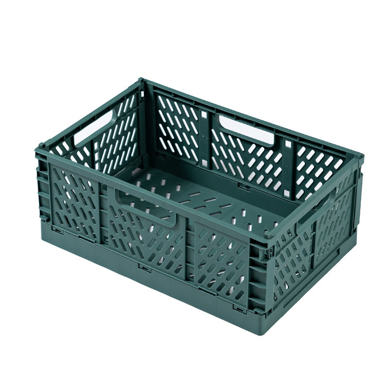 Folding Collapsible Plastic Storage Crate Box Stackable Home Kitchen Warehouse Storage Baskets Box S L XL: Green / 14.7x22.2cm