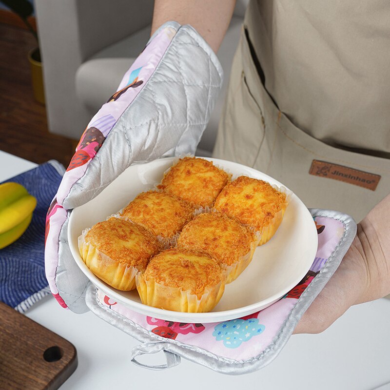 Mitaines de four Anti-chaleur, ensemble de 2 pièces, tapis de cuisson à la pour micro-ondes, cuisine nordique, isolation, pince à main, outils de cuisine