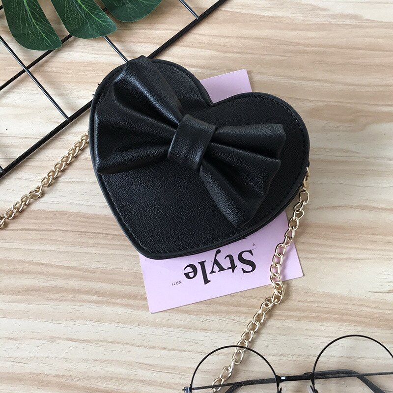 Mini monederos de estilo coreano para niñas, bolso de mano pequeño con forma de corazón, monedero pequeño: Negro