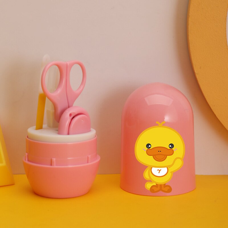 1Set Baby Nail Clippers Stainless Steel Children Safety Cartoon Newborn Nursing Nail Trimmer Hygiene Care Kit With Storage Box: Pink