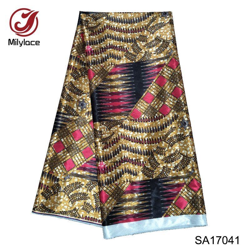 Tela de satén estampada suave y cómoda poliéster satinado 5 yardas por lote para material de ropa 6 diseños en stock SA17044: design 2