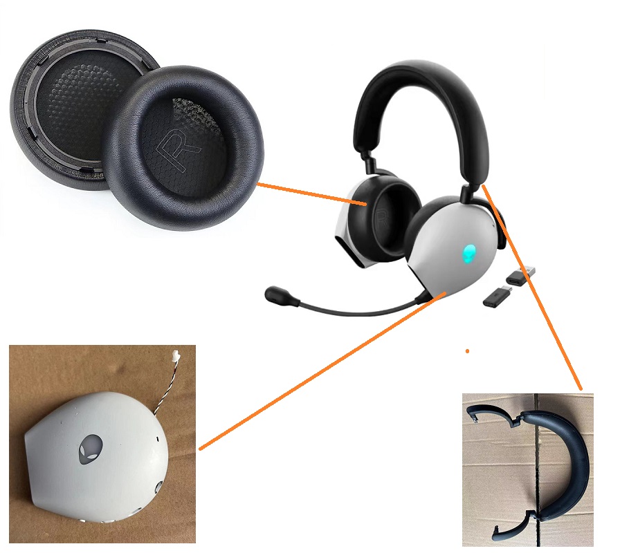 Original Replacement Parts for Alienware AW920H Headphones,Ear Pads,Headband,Cups Shell headset repair parts