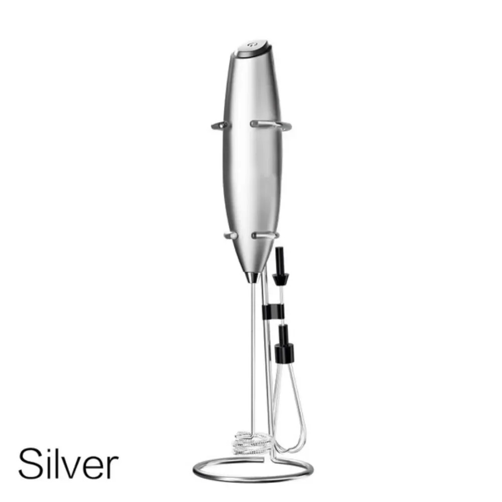 Krachtige elektrische melkopschuimer, draagbare mini-garde voor koffie, latte, cappuccino, keukengereedschap, huishoudelijke benodigdheden: Zilver