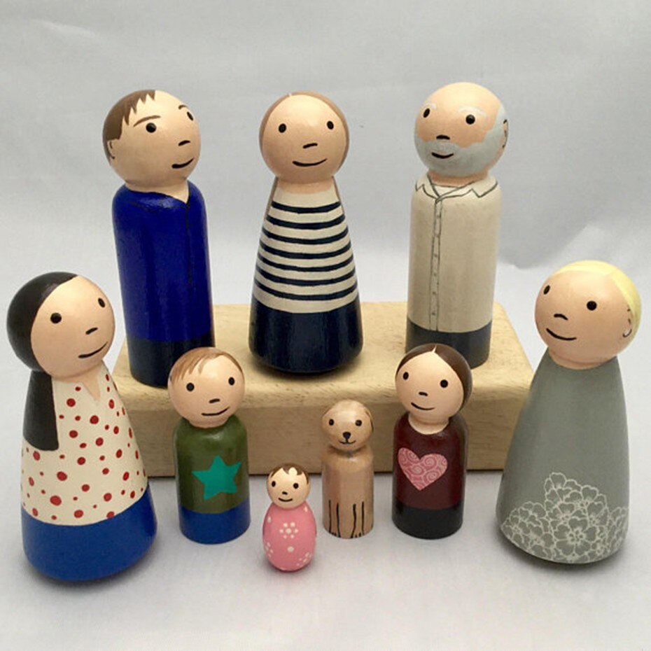 Baby Toys 10pcs Peg Dolls Maple Wood Wedding Dolls Home Decor Diy Nature Wooden Dolls Montessori Toy Baby Products 35/43/55/65mm