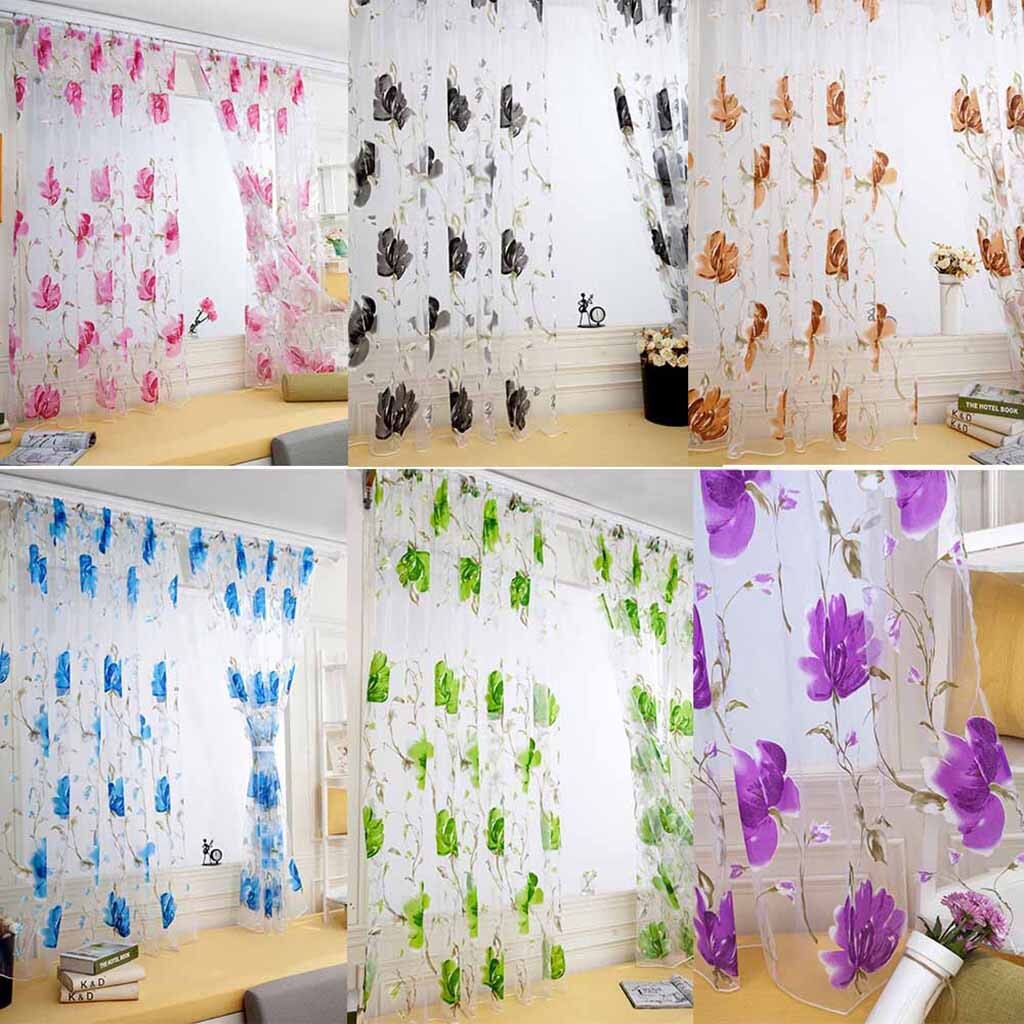Scarf Curtains Valances Panel Vines-leaves Tulle Bedroom Vines Leaves Tulle Door Window Curtain Drape Panel Sheer Scarf Valances